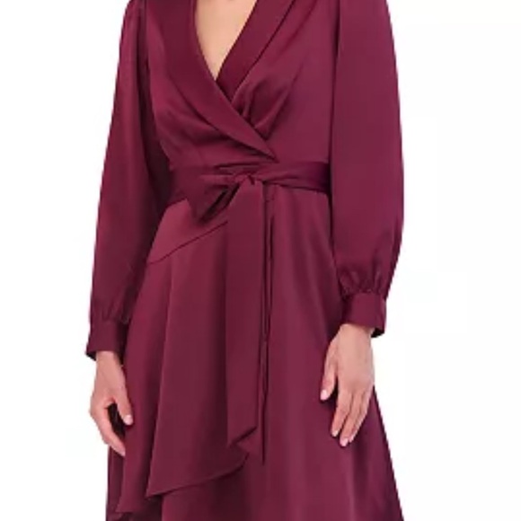 Elegant Burgundy Wrap Dress - Picture 2 of 8